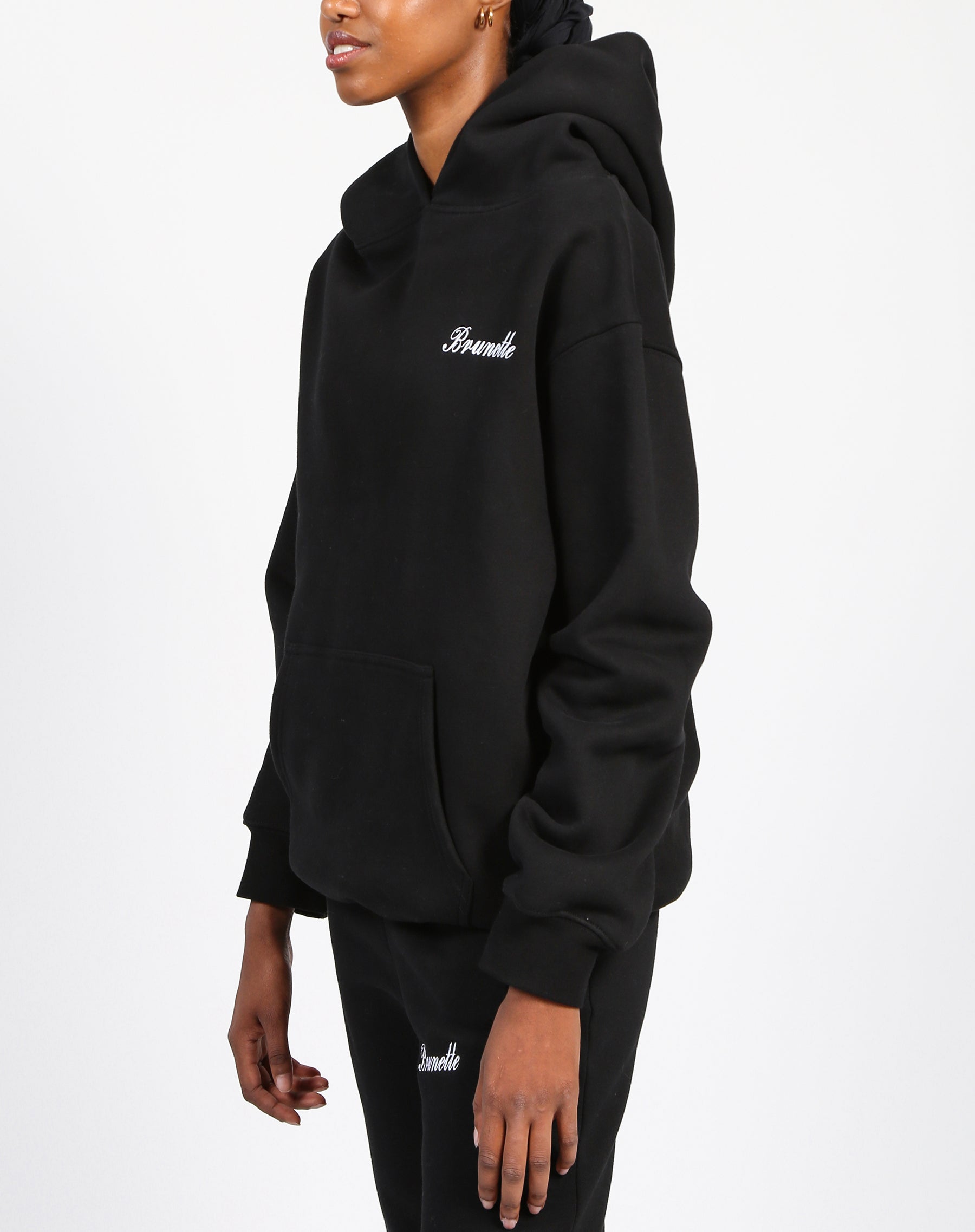 The "BRUNETTE" Embroidered Classic Hoodie | Black