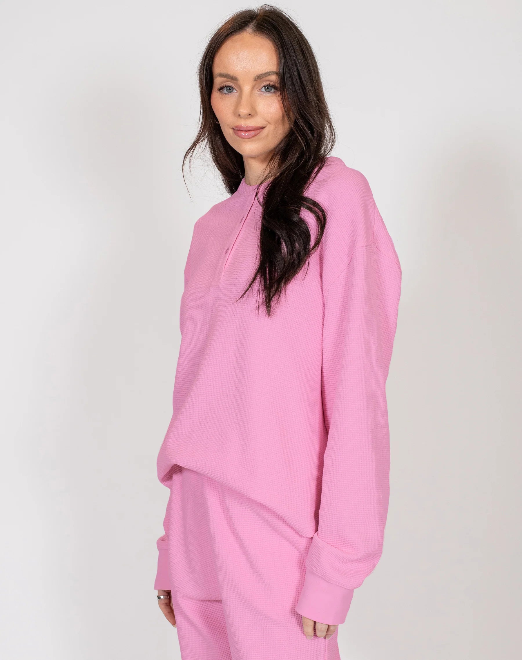 Hooded waffle henley hot sale