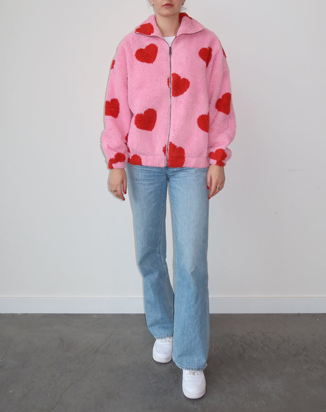 All Over Heart Sherpa | Baby Pink/Red