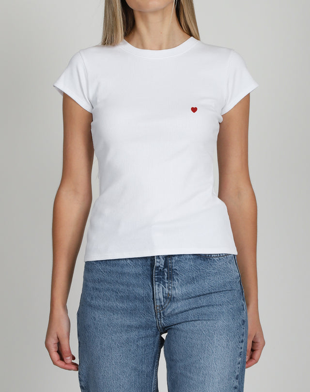 The "HEART" Ribbed Fitted Tee | White with Red