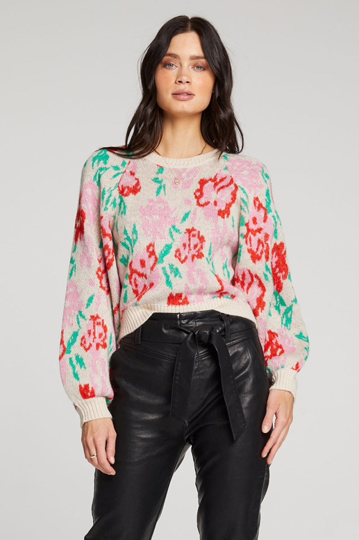 Floral sales sleeve sweater