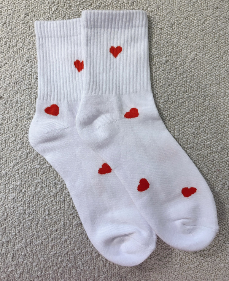"HEART" Socks | White with Red