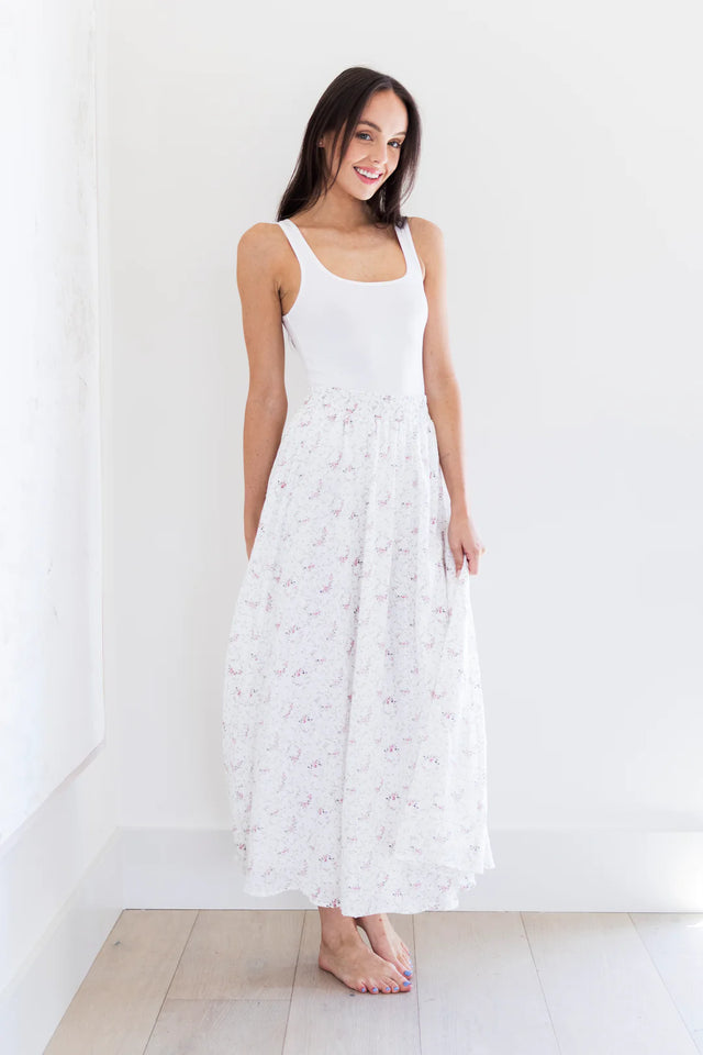 Chloe Midi Skirt - White Floral