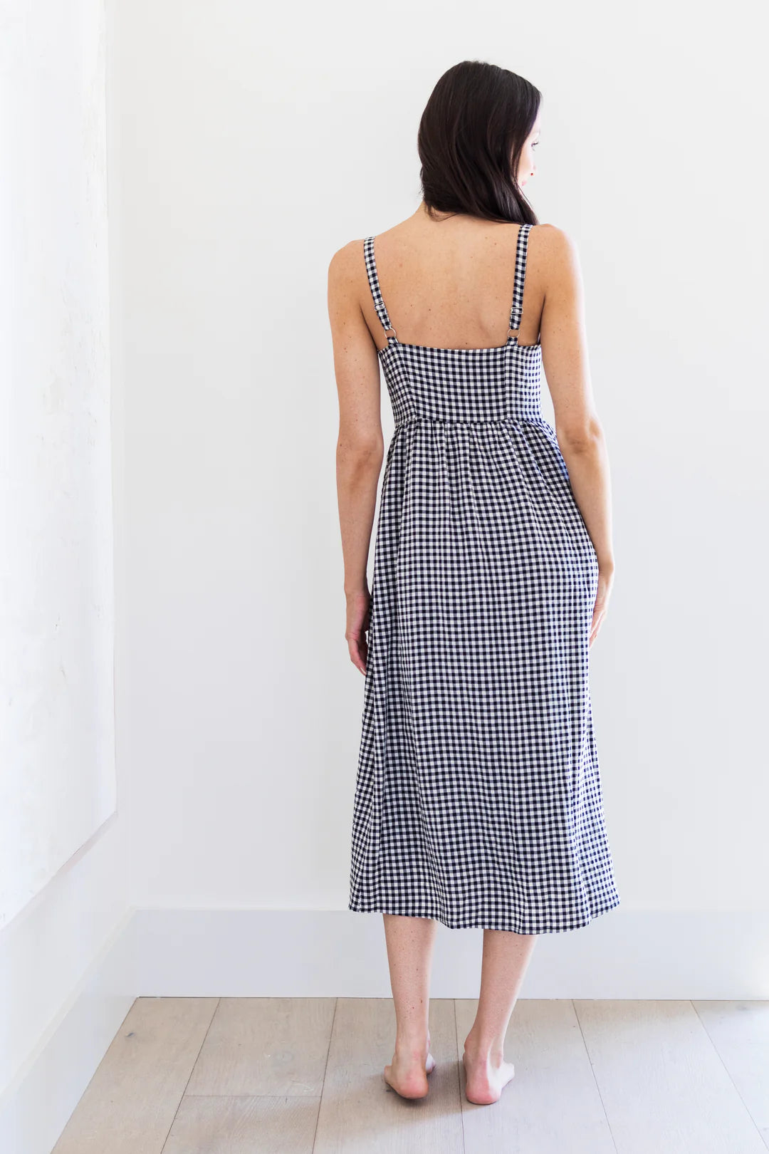 Alina Button Up Midi Dress - Gingham