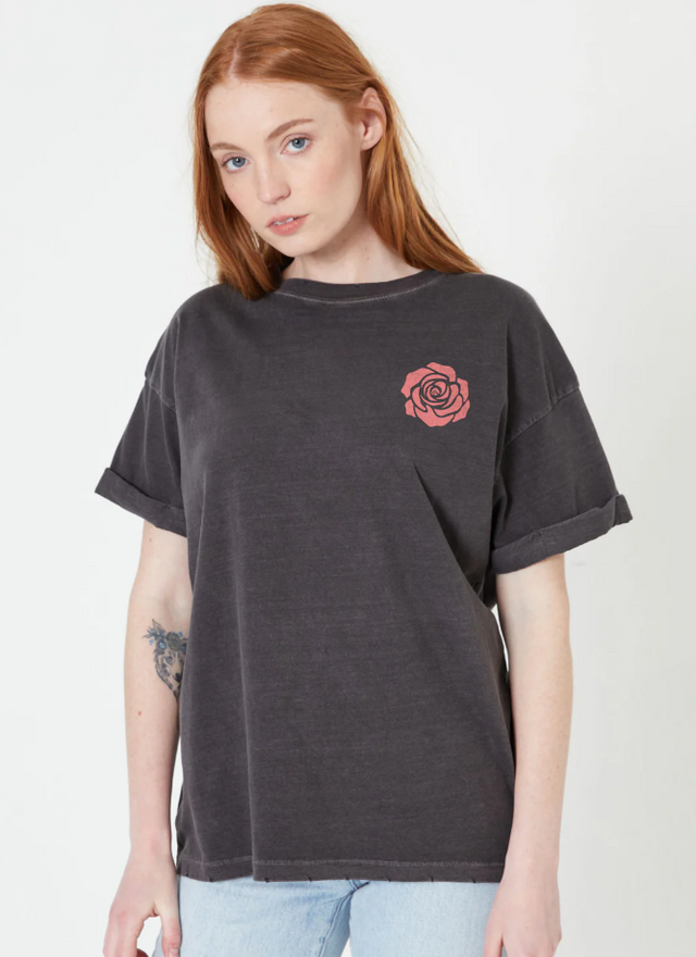 Rose Embroidered Black Boyfriend SS