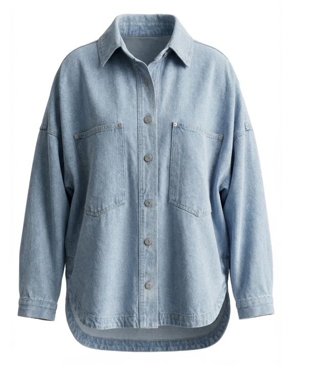 Kaitlin – Oversized Light Wash Button Jacket Denim