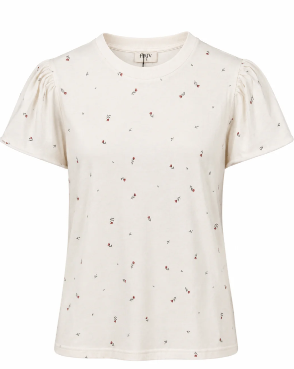 Colette - Ruffle Sleeve Soft Printed Everyday Cotton T-Shirt Tulips
