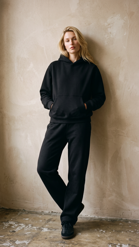Linden – Relaxed Fleece Pullover Hoodie In Black