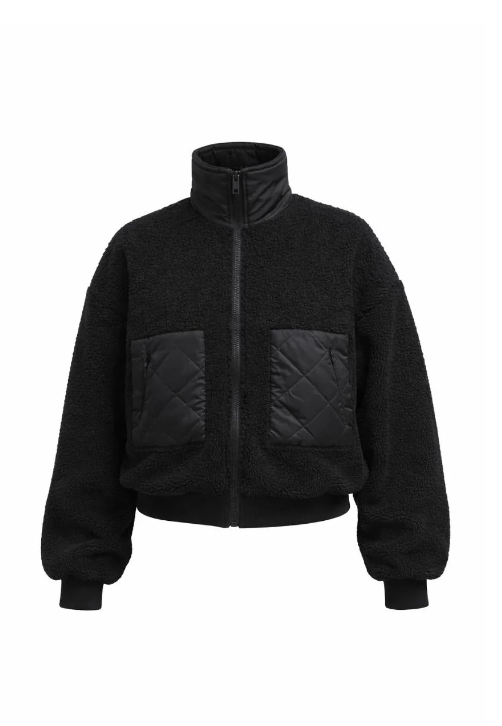 Tess Teddy Quilted Coat Black
