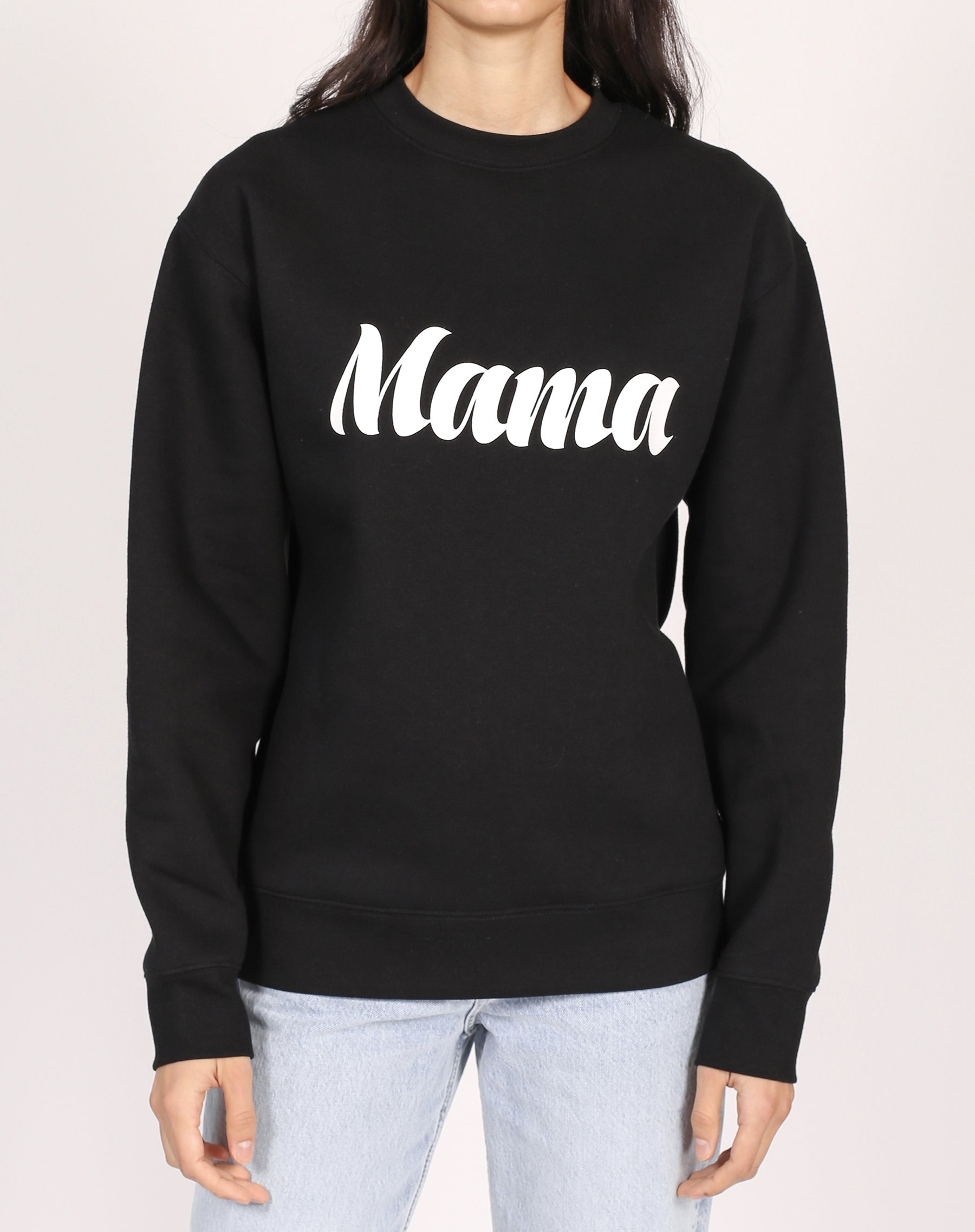 “Mama” Cursive Core Crew- Black