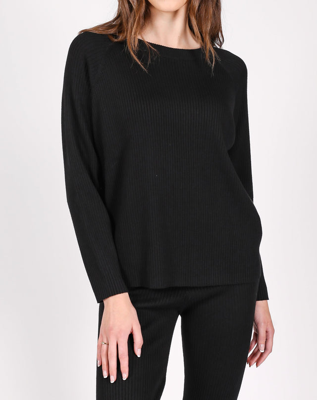 The Ribbed Knit Crew Neck Sweater | Black